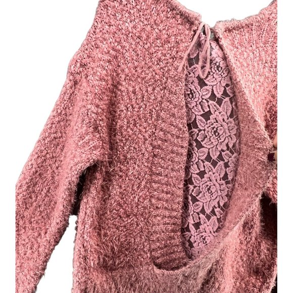 Knox Rose Fuzzy Eyelash Soft Lace Back Pullover Sweater Pink Womens Size… - Picture 4 of 13